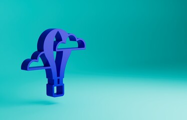 Blue Hot air balloon icon isolated on blue background. Air transport for travel. Minimalism concept. 3D render illustration