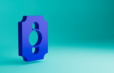 Blue Circus ticket icon isolated on blue background. Amusement park. Minimalism concept. 3D render illustration