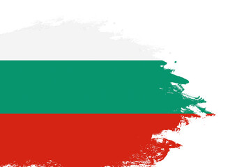 Bulgaria flag on a stained stroke brush painted isolated white background with copy space