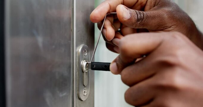 Locksmith Workman Repairing Lock. Lockpicker Worker