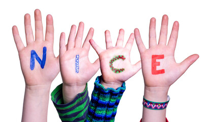Children Hands Building Word Nice, Isolated Background