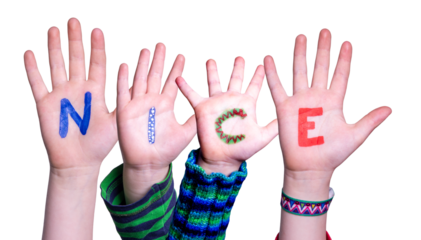 Children Hands Building Word Nice, Isolated Background