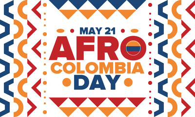 Obraz premium Afro-Colombian Day in Colombia. Celebrate annual in May 21. Freedom day poster. National holiday. Colombian flag. Afro-Colombian culture, history and heritage. Tradition pattern. Vector illustration