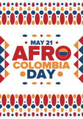 Obraz premium Afro-Colombian Day in Colombia. Celebrate annual in May 21. Freedom day poster. National holiday. Colombian flag. Afro-Colombian culture, history and heritage. Tradition pattern. Vector illustration