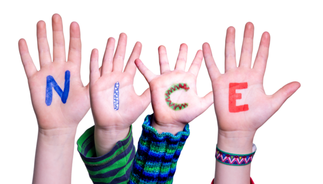 Children Hands Building Word Nice, Isolated Background