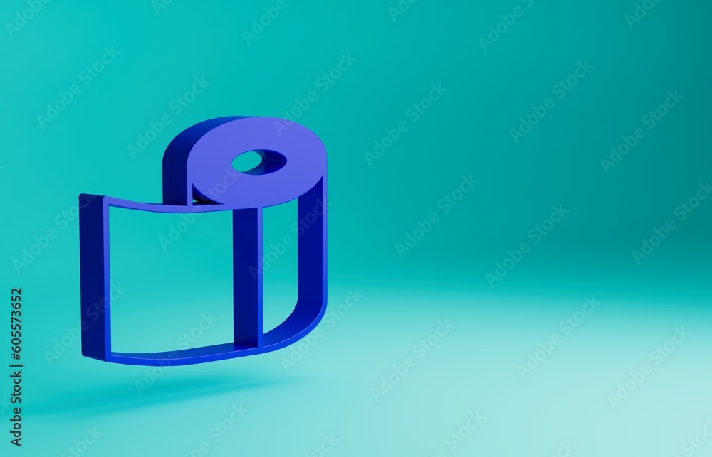 Poster blue toilet paper roll icon isolated on blue background. minimalism concept. 3d render illustration