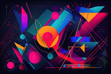 abstract line art with geometric shapes and vibrant colors, created with generative ai