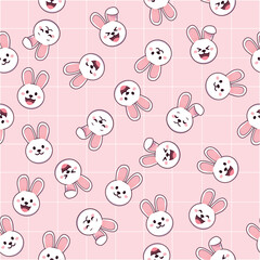 Cartoon bunny cute emoji faces seamless pattern