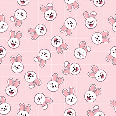 Fototapeta premium Cartoon bunny cute emoji faces seamless pattern