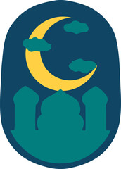 Islamic Mosque Moon Decorative Lantern Flat Hand Drawn Illustration