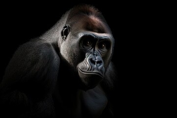 gorilla on black background, with dramatic lighting, created with generative ai