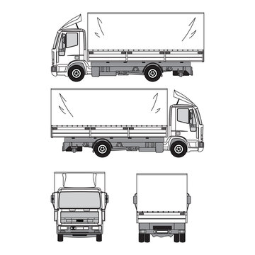 truck outline, year 1992, white background, front, back, top and side view, part 2