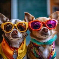 Fashionable Chihuahuas Rocking Colorful Sunglasses. Generative AI
