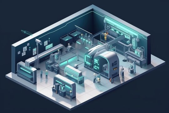 isometric view of futuristic laboratory, with clean lines and cutting-edge technology, created with generative ai