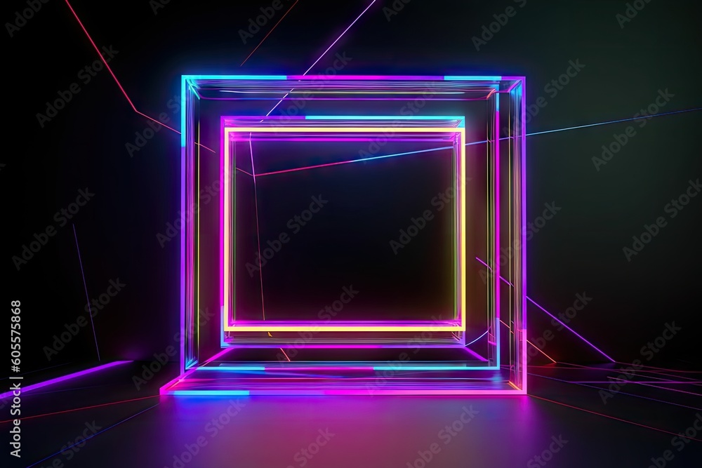 Wall mural neon frame with abstract background for creative mockup, created with generative ai