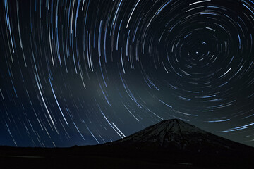 北海道真狩村の羊蹄山と星の軌跡