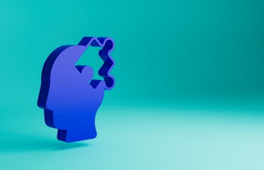 Blue Solution to the problem in psychology icon isolated on blue background. Puzzle. Therapy for mental health. Minimalism concept. 3D render illustration