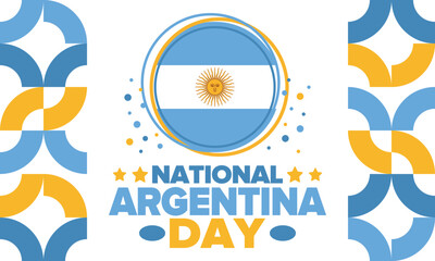 Argentina National Day. Happy holiday. Independence and freedom day. Celebrate annual. Argentina flag. Patriotic argentine design. Poster, card, banner, template, background. Vector illustration