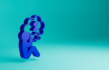 Blue Man graves funeral sorrow icon isolated on blue background. The emotion of grief, sadness, sorrow, death. Minimalism concept. 3D render illustration