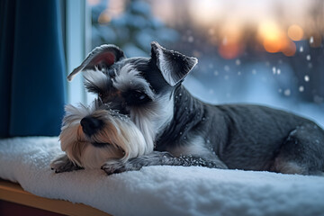 The Miniature Schnauzer is a small and energetic breed of dog known for its distinctive bearded face and bushy eyebrows.