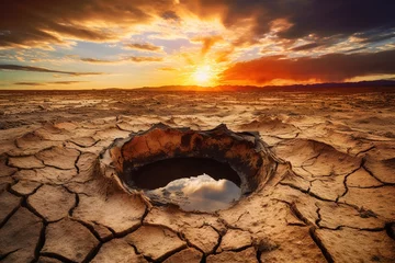Foto op Aluminium a gaping hole in the earth with the setting sun as a backdrop Generative AI © LukaszDesign