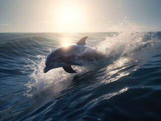 dolphin jumping in the sea  - obrazy, fototapety, plakaty
