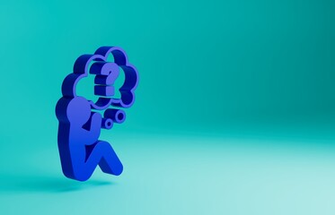 Blue Human head with question mark icon isolated on blue background. Minimalism concept. 3D render illustration