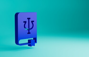 Blue Psychology book icon isolated on blue background. Psi symbol. Mental health concept, psychoanalysis analysis and psychotherapy. Minimalism concept. 3D render illustration