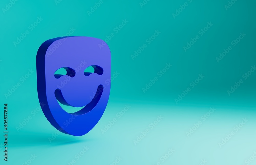 Canvas Prints Blue Comedy theatrical mask icon isolated on blue background. Minimalism concept. 3D render illustration