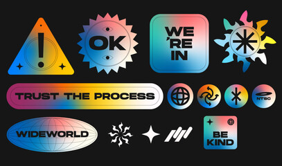 Set Collection Holographic Colorful Gradient With Black Background