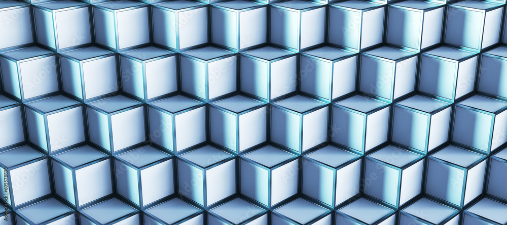 Aufkleber creative blue wide cubes pattern background. landing page concept. 3d rendering.