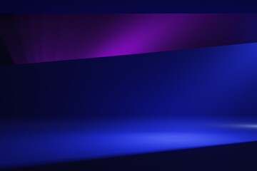 Abstract blank graphic dark purple and blue shades background with space for car or product presentation. 3D rendering, mockup