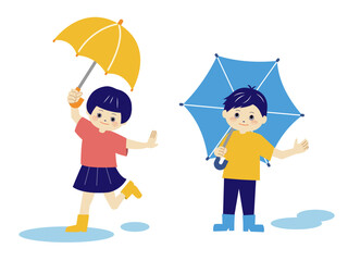 傘をさしている男の子と女の子
