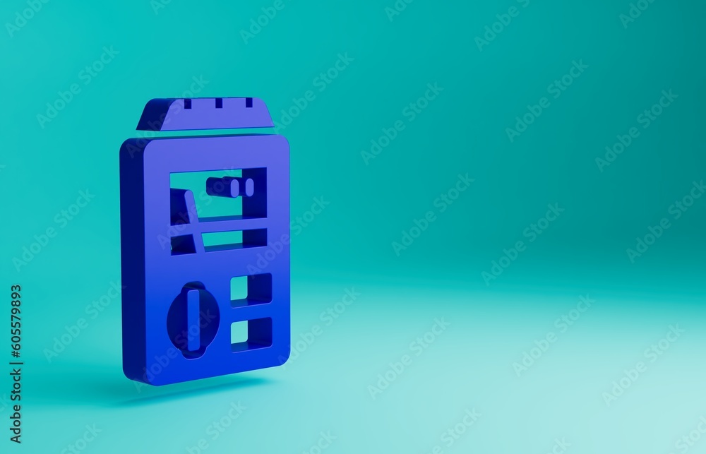 Poster Blue Dosimeter for measuring radiation icon isolated on blue background. Gamma radiation personal dosimeter. Minimalism concept. 3D render illustration