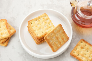Kerupuk Udang, Crispy Prawn Crackers in white plate. 