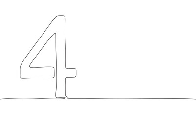 Number 4. Continuous line one drawing. Vector illustration. Simple line illustration.