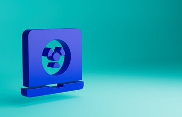 Blue Nuclear laptop icon isolated on blue background. Minimalism concept. 3D render illustration