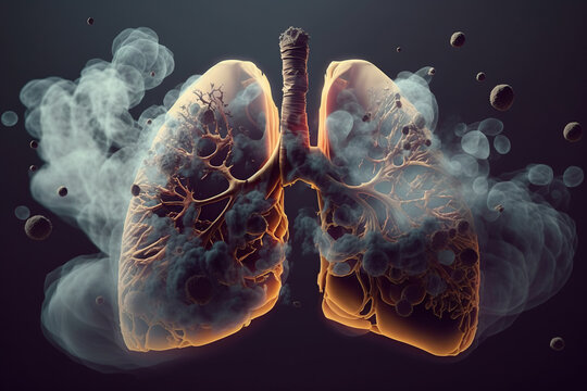 Human lungs with smoke on black background, Unhealthy habit
