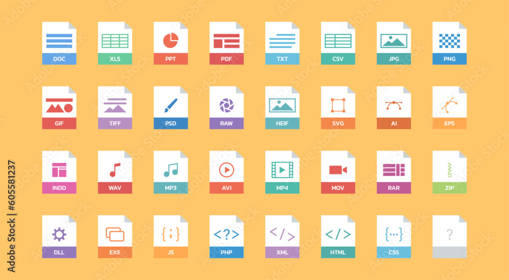 Aufkleber set of document file format icon in flat style isolated vector flat illustration