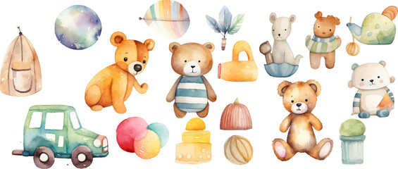 toy watercolor clipart neutral colors for kids simple drawing cute