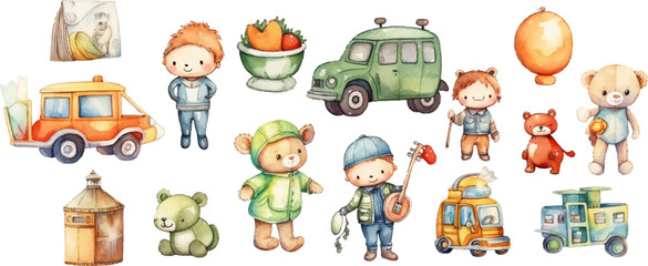 toy watercolor clipart neutral colors for kids simple drawing cute