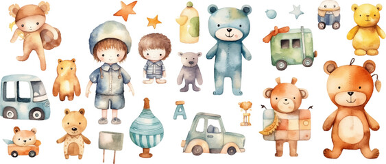 toy watercolor clipart neutral colors for kids simple drawing cute