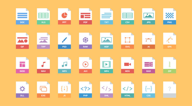 set of document file format icon in flat style isolated vector flat illustration