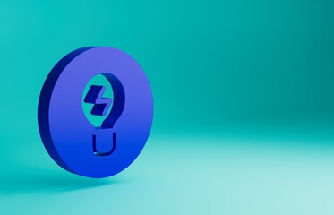 Blue Light bulb with concept of idea icon isolated on blue background. Energy and idea symbol. Inspiration concept. Minimalism concept. 3D render illustration