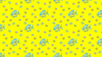 pattern. Set with fish. Sea and river fish. Horizontal image.