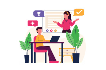 Teamwork Business Presentation. Online Meeting Management Vector Illustration