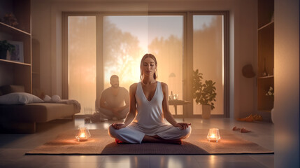 Mature Couple Practice Yoga the Concept of Healthy Lifestyle in Advanced Age Generative AI Digital Art Illustration Background Journal