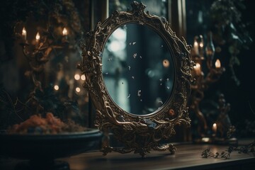 A magical mirror with dreamy and elegant fantasy design concept. Generative AI - obrazy, fototapety, plakaty