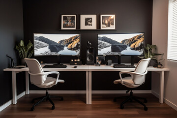  A photo of a home office setup with dual monitors and ergonomic furniture, symbolizing the shift towards remote work and home-based jobs.