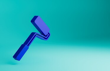 Blue Paint roller brush icon isolated on blue background. Minimalism concept. 3D render illustration